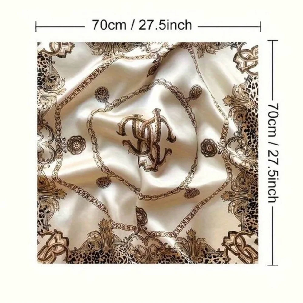 Elegant Cream and Brown Silky Scarf